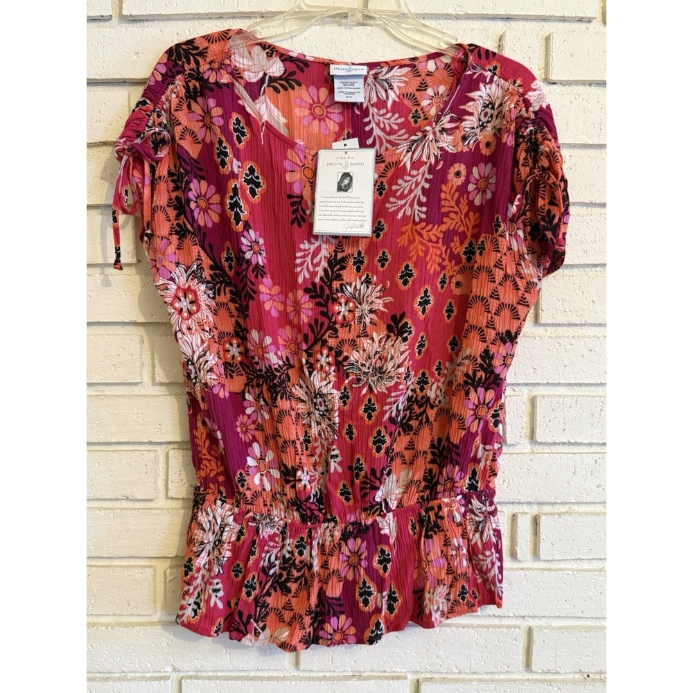 Jaclyn Smith Womens Pink‎ Floral Sleeveless Top Size Small Elastic Waist NEW